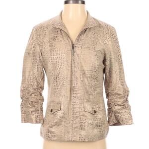 Chico’s 0 faux lizard blazer beige jacket zip front Size S